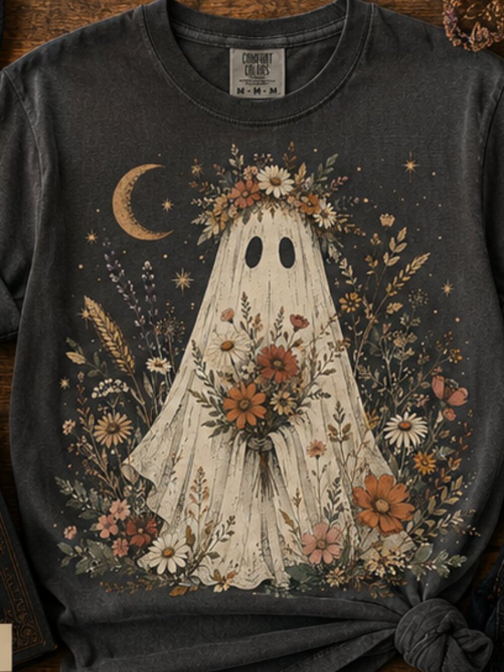 Floral Ghost Comfort Colors Tee | Boho Halloween Shirt | Pepper or Ivory